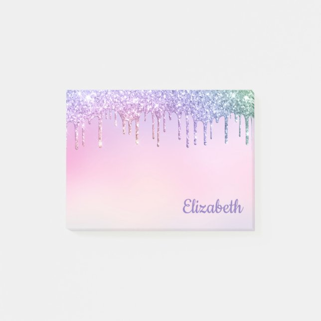 Rainbow Glitter Drips Personalised Post-it Notes (Front)