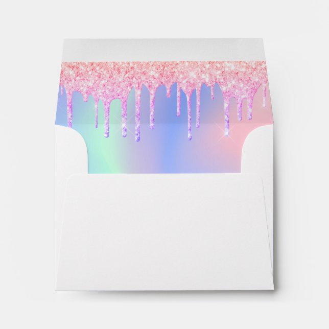 Rainbow glitter drips pink purple name envelope (Back (Bottom))