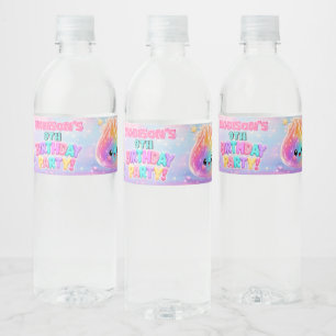 Rainbow Glitter Dumpling Squishies Birthday Party Water Bottle Label