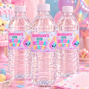 Rainbow Glitter Dumpling Squishies Birthday Party Water Bottle Label