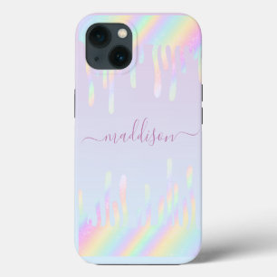 Rainbow Glitter Elegant Script Name iPhone 13 Case