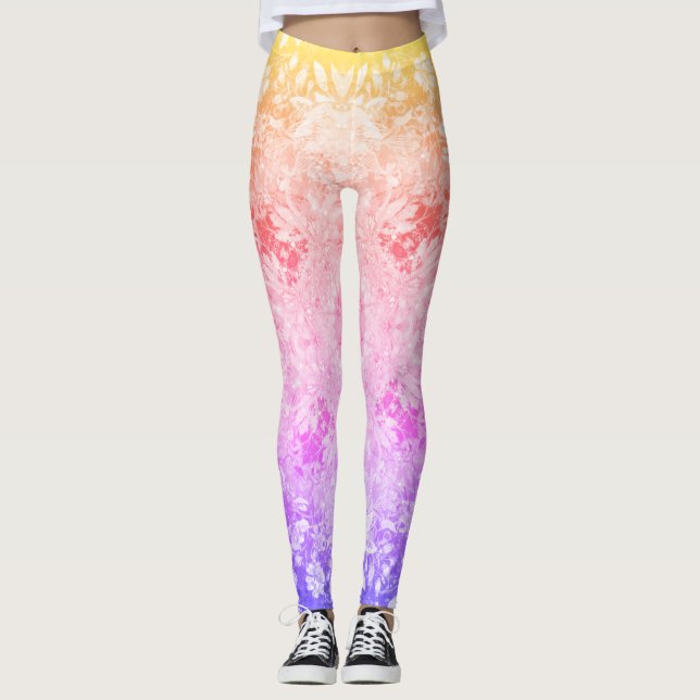 Rainbow Glitter Floral Pattern  Leggings (Front)