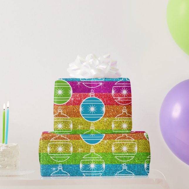 Rainbow Glitter Gay Christmas Ornament Holiday     Wrapping Paper (Party Gifts)