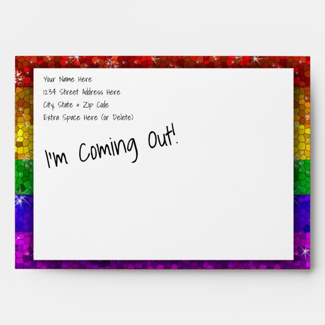 Rainbow Glitter Gay Pride Coming Out Party Envelopes (Front)