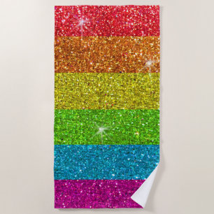 Rainbow Glitter Gay Pride Flag LGBTQ Sparkles Beach Towel