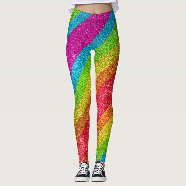 Rainbow Glitter Gay Pride Flag LGBTQ Sparkles Leggings (Front)