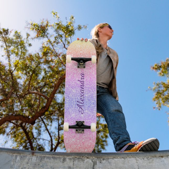 Rainbow Glitter Girly Sparkle Custom Personalised Skateboard (Outdoor 1)