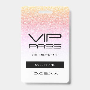 Rainbow Glitter Glam VIP Pass 16th Invitation ID Badge