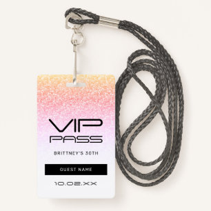 Rainbow Glitter Glam VIP Pass 30th Invitation ID Badge