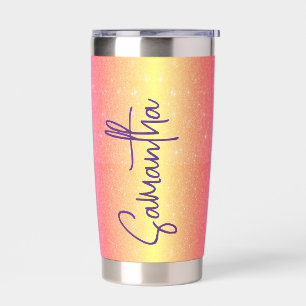 Rainbow glitter gradient personalised   insulated tumbler