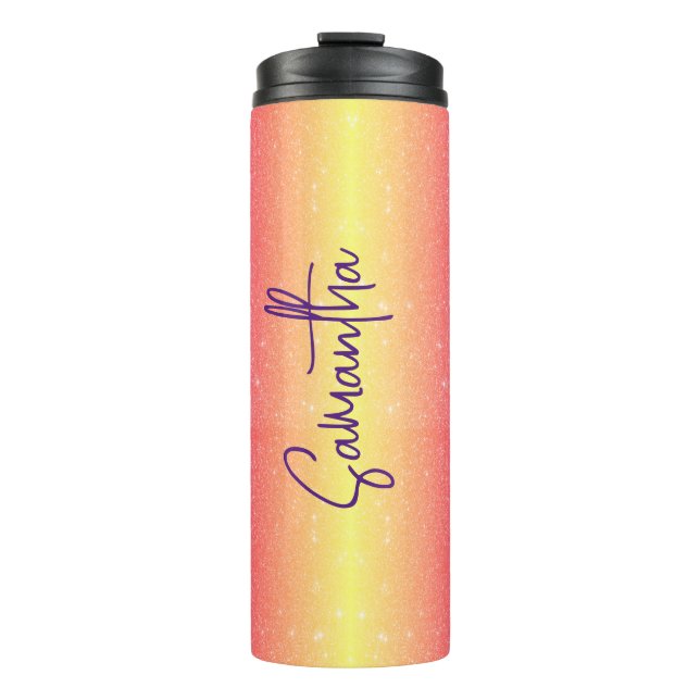 Rainbow glitter gradient personalised   thermal tumbler (Front)