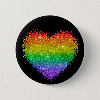 Rainbow glitter heart 6 cm round badge