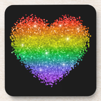 rainbow glitter heart coaster