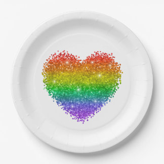 rainbow glitter heart paper plate