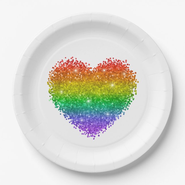 rainbow glitter heart paper plate (Front)