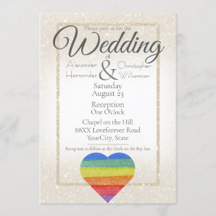 Rainbow Glitter Heart Pride Flag Gay Marriage Invitation