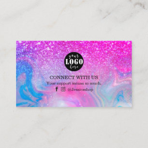 Rainbow glitter holographic thank you  business ca business card