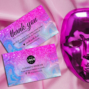 Rainbow glitter holographic thank you business card