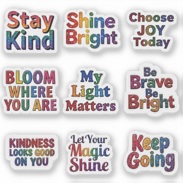 Rainbow Glitter Inspirational Quotes Sticker Sheet (Front)