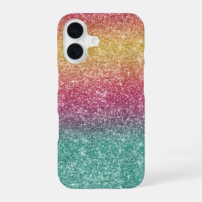 Rainbow Glitter  iPhone 16 Case (Back)