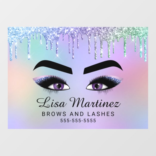 Rainbow Glitter Lash Brow Beauty Business Window Cling (Sheet)
