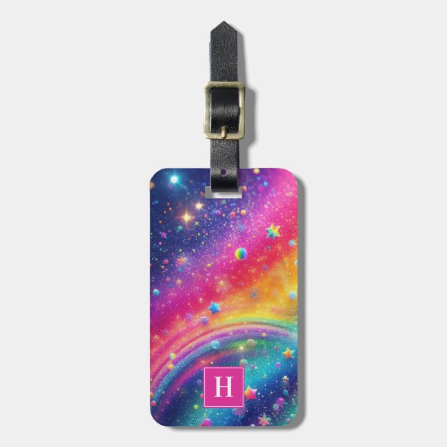 Rainbow Glitter Luggage Tag (Front Vertical)