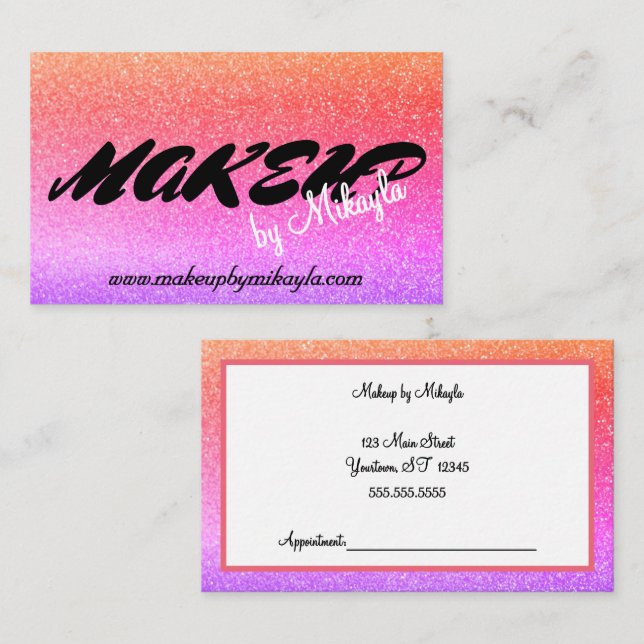 Rainbow Glitter Makeup Style Hair Business Card (Front/Back)