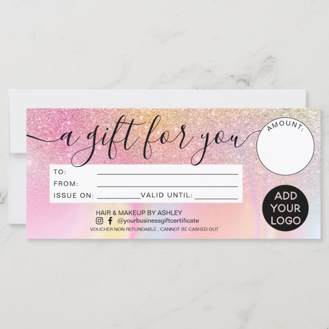 Rainbow glitter marble gift certificate logo (Front)