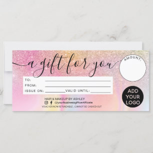 Rainbow glitter marble gift certificate logo