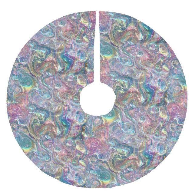 Rainbow Glitter Marble Holographic Iridescent Foil Brushed Polyester Tree Skirt (Front)
