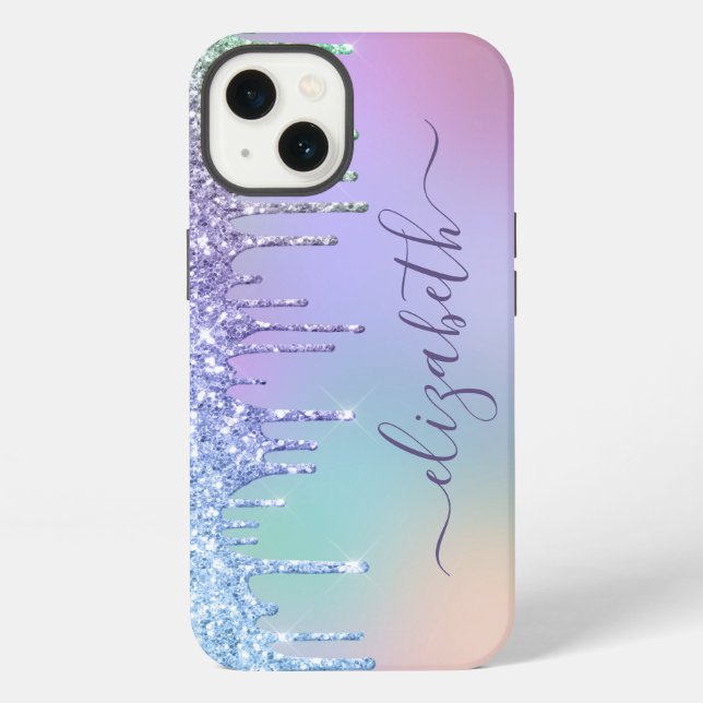 Rainbow Glitter Monogram iPhone Case (Back)