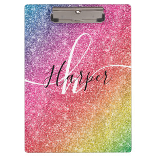Rainbow Glitter Monogram Name Clipboard