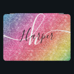 Rainbow Glitter Monogram Name iPad Pro Cover<br><div class="desc">Add a splash of color to your iPad pro cover featuring glitter rainbow with monogram and script name. Personalize with your name, monogram, initial or text. You can change text color and font style using the customize it further option. Please note, glitter is as printed effect and not physical glitter...</div>