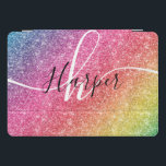 Rainbow Glitter Monogram Name iPad Pro Cover<br><div class="desc">Add a splash of color to your iPad pro cover featuring glitter rainbow with monogram and script name. Personalize with your name, monogram, initial or text. You can change text color and font style using the customize it further option. Please note, glitter is as printed effect and not physical glitter...</div>