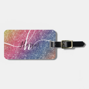 Rainbow Glitter Monogram Name Luggage Tag