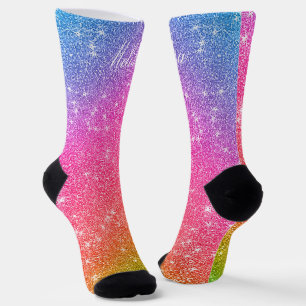 Rainbow Glitter Monogram Socks