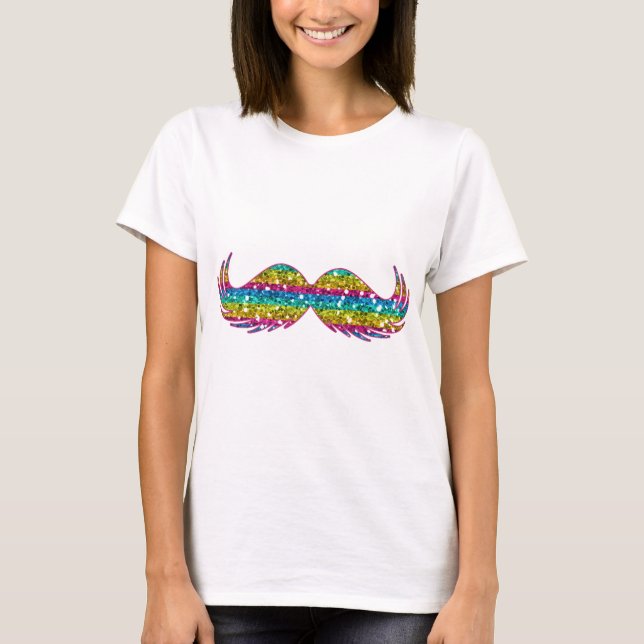 Rainbow Glitter Moustache T-Shirt (Front)