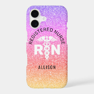 Rainbow Glitter Nurse Medical Caduceus Personalise