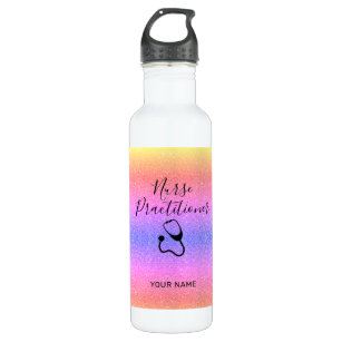 Rainbow Glitter Nurse Practitioner Personalised 710 Ml Water Bottle