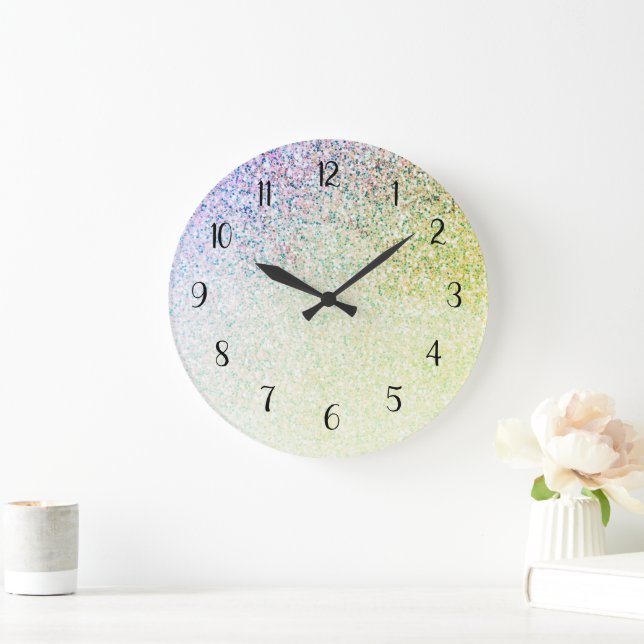 Rainbow Glitter Ombre Glam Large Clock (Home)