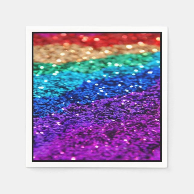 Rainbow Glitter Paper Party Napkins (Front)