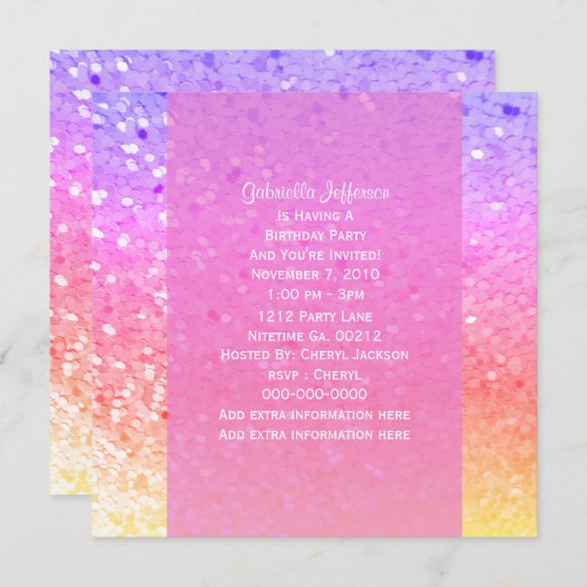 Rainbow Glitter: Party Invitation (Front/Back)