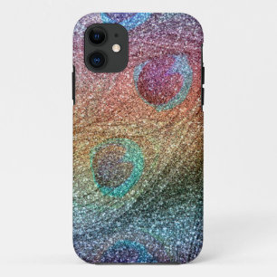 Rainbow glitter peacock feathers iPhone 11 case
