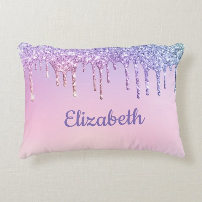 Rainbow Glitter Personalised Decorative Cushion (Front)