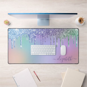 Rainbow Glitter Personalised Desk Mat