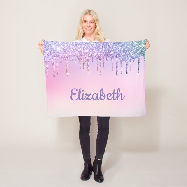 Rainbow Glitter Personalised Fleece Blanket (In Situ)