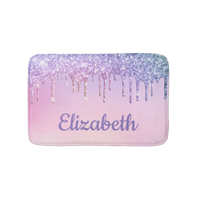 Rainbow Glitter Personalised Girl's Bath Mat (Front)