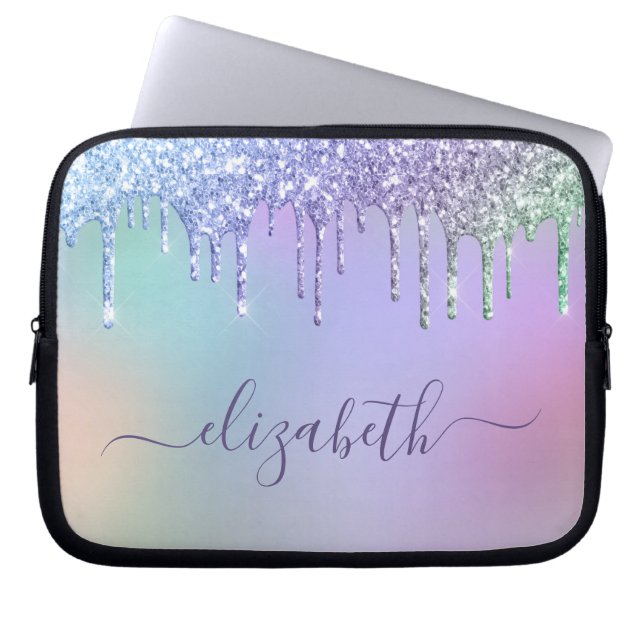 Rainbow Glitter Personalised Laptop Sleeve (Front)