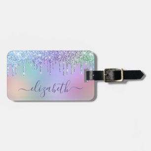 Rainbow Glitter Personalised Luggage Tag