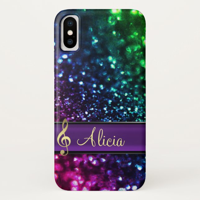 Rainbow Glitter Personalised Music iPhone X  Case (Back)